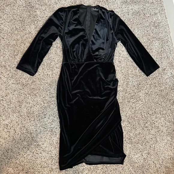 backless black turtleneck dress Drama Vibes Plunging Neck Long Sleeve Mini Dress